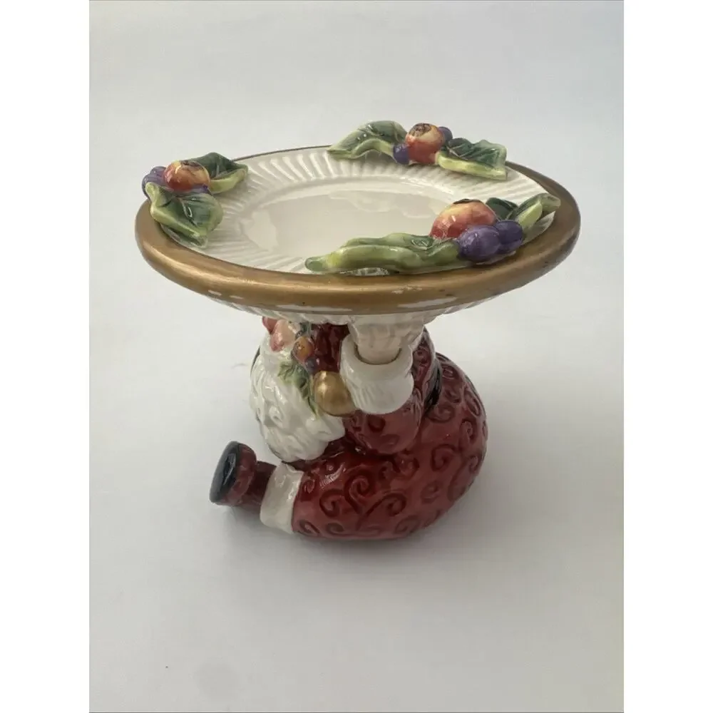 FITZ AND FLOYD Christmas Santa Pillar Candle Holder Candy Dish Ceramic